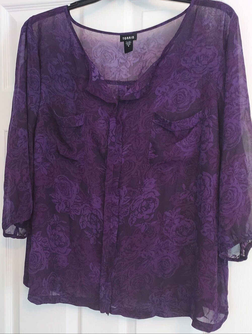 Torrid Purple Rose-Print Sheer Blouse